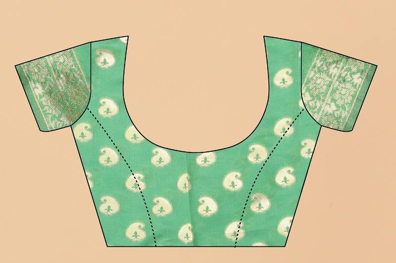 Green Woven Banarasi silk blend Saree With Blouse