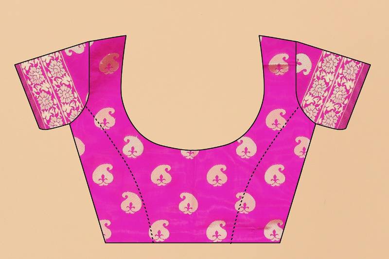 Pink Woven Banarasi silk blend Saree With Blouse