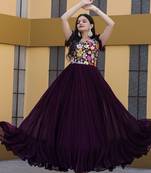 Wine Georgette With Sequins Multithreaded Embroidered work gown