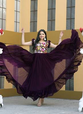 Wine Georgette With Sequins Multithreaded Embroidered work gown 2