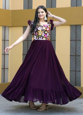 Wine Georgette With Sequins Multithreaded Embroidered work gown 3