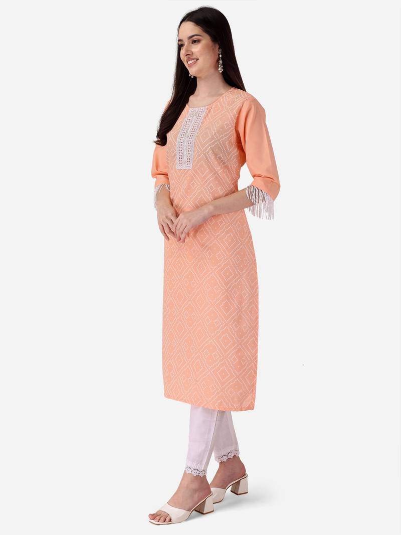 Seamore Cotton Slub Pink Printed For Women Stitched Kurta Set