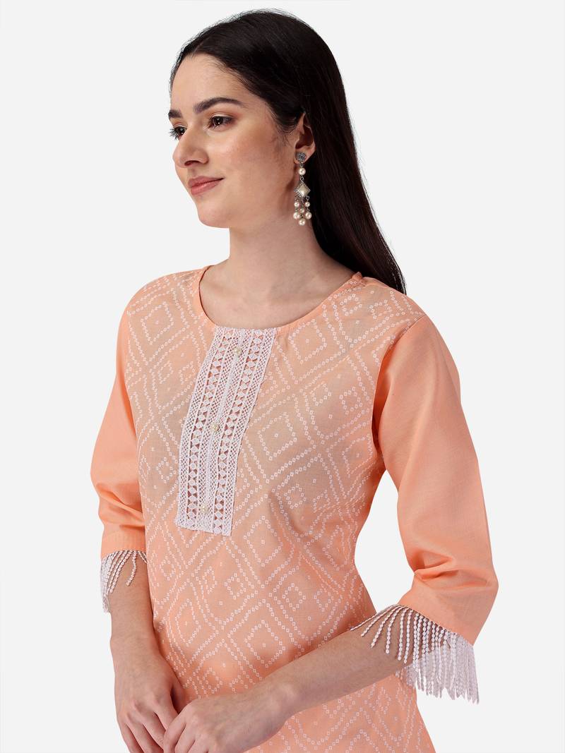 Seamore Cotton Slub Pink Printed For Women Stitched Kurta Set