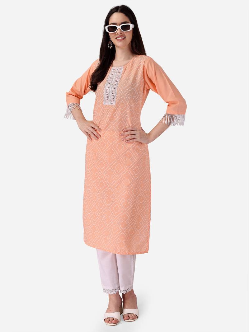 Seamore Cotton Slub Pink Printed For Women Stitched Kurta Set