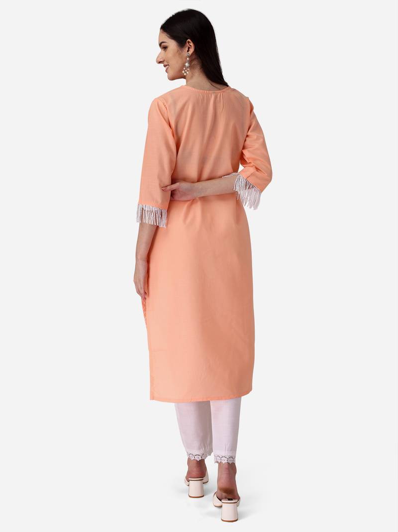 Seamore Cotton Slub Pink Printed For Women Stitched Kurta Set