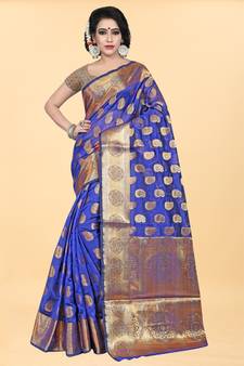 Purple Woven Banarasi silk blend Saree With Blouse