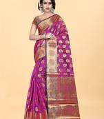 Pink Woven Banarasi silk blend Saree With Blouse