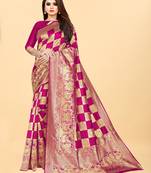 Pink Woven Banarasi silk blend Saree With Blouse