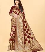 Maroon Woven Banarasi silk blend Saree With Blouse