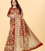 Red Woven Banarasi silk blend Saree With Blouse