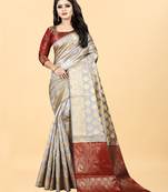Maroon Woven Banarasi silk blend Saree With Blouse