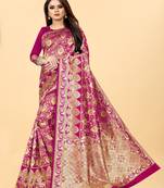 Pink Woven Banarasi silk blend Saree With Blouse