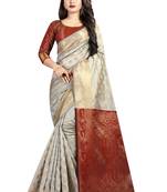 Off White Woven Banarasi silk blend Saree With Blouse