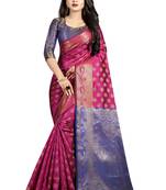 Pink Woven Banarasi silk blend Saree With Blouse