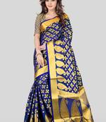 Blue Woven Banarasi silk blend Saree With Blouse