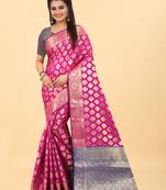 Pink Woven Banarasi silk blend Saree With Blouse