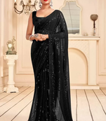 Black Georgette Sequin Embroidered Party Wear Saree