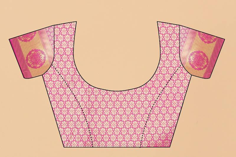 Pink Woven Banarasi silk blend Saree With Blouse