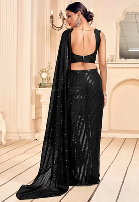 Black Georgette Sequin Embroidered Party Wear Saree 2