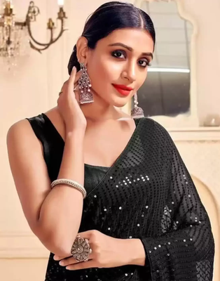 Black Georgette Sequin Embroidered Party Wear Saree 3