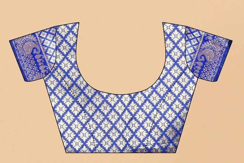 Blue Woven Banarasi silk blend Saree With Blouse