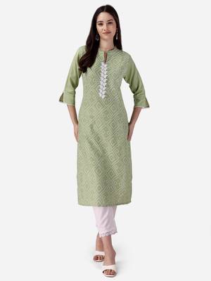 Seamore Cotton Slub Pista Printed For Women Stitched Kurta Set 1