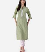 Seamore Cotton Slub Pista Printed For Women Stitched Kurta Set