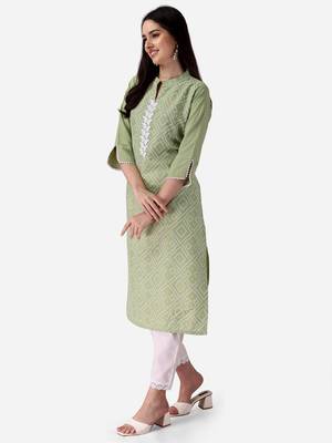 Seamore Cotton Slub Pista Printed For Women Stitched Kurta Set 2