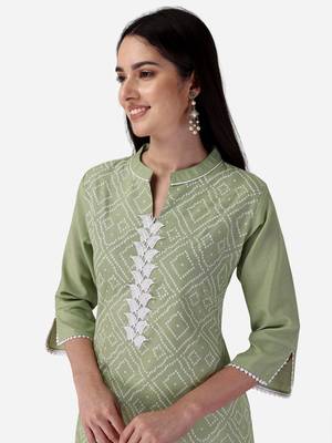 Seamore Cotton Slub Pista Printed For Women Stitched Kurta Set 3
