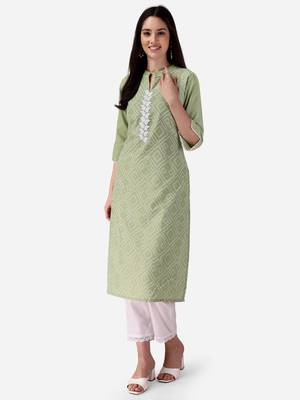 Seamore Cotton Slub Pista Printed For Women Stitched Kurta Set 4