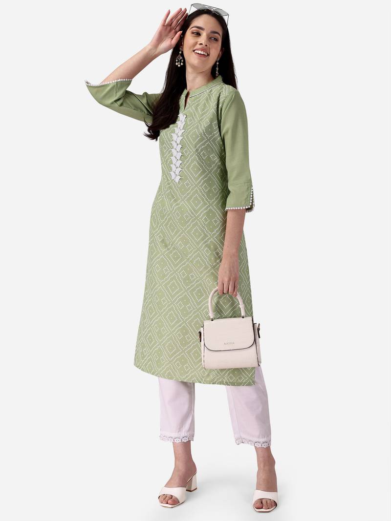 Seamore Cotton Slub Pista Printed For Women Stitched Kurta Set