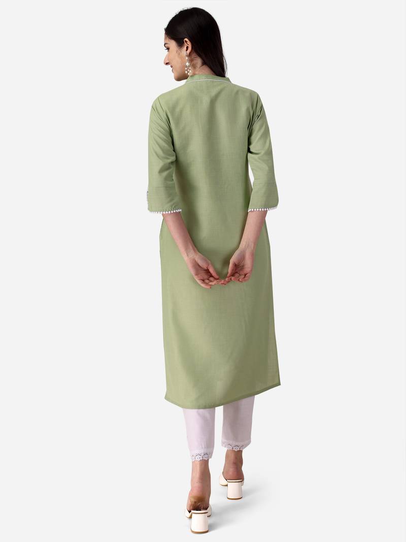 Seamore Cotton Slub Pista Printed For Women Stitched Kurta Set