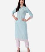 Seamore Cotton Slub Firozi Printed For Women Stitched Kurta Set