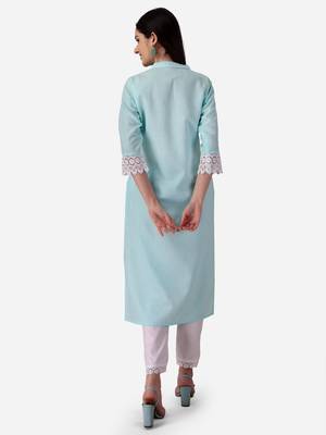 Seamore Cotton Slub Firozi Printed For Women Stitched Kurta Set 6
