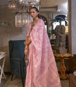 Pink Woven Linen Saree With Blouse