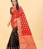 Black Woven Banarasi silk blend Saree With Blouse