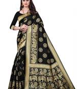 Black Woven Banarasi silk blend Saree With Blouse