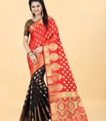 Black Woven Banarasi silk blend Saree With Blouse