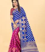 Pink Woven Banarasi silk blend Saree With Blouse