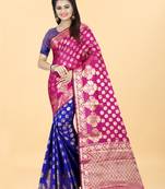Blue Woven Banarasi silk blend Saree With Blouse