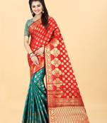 Green Woven Banarasi silk blend Saree With Blouse