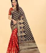 Red Woven Banarasi silk blend Saree With Blouse