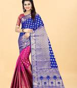 Pink Woven Banarasi silk blend Saree With Blouse