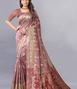 Maroon Woven Banarasi silk blend Saree With Blouse