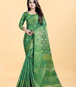 Green Woven Banarasi silk blend Saree With Blouse