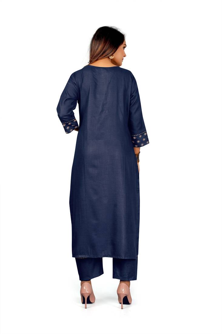 Seamore Cotton Blend Blue Printed For Women Stitched Kurta Set