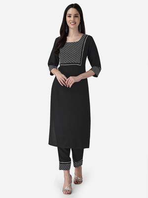Seamore Cotton Blend Black Embroidery For Women Stitched Kurta Set 1