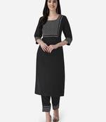Seamore Cotton Blend Black Embroidery For Women Stitched Kurta Set