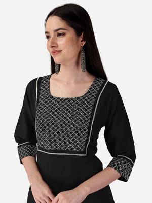 Seamore Cotton Blend Black Embroidery For Women Stitched Kurta Set 3