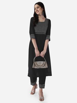 Seamore Cotton Blend Black Embroidery For Women Stitched Kurta Set 5